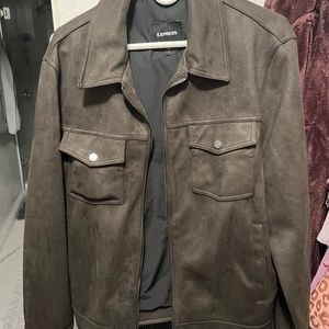Express Mens Faux Suede Jacket Olive